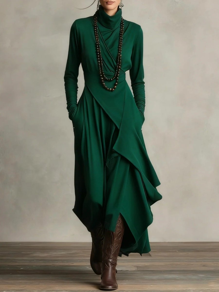 Natalia | Asymmetrical Maxi Knit Dress with Roll Neck - Barbara & Late Benjamin