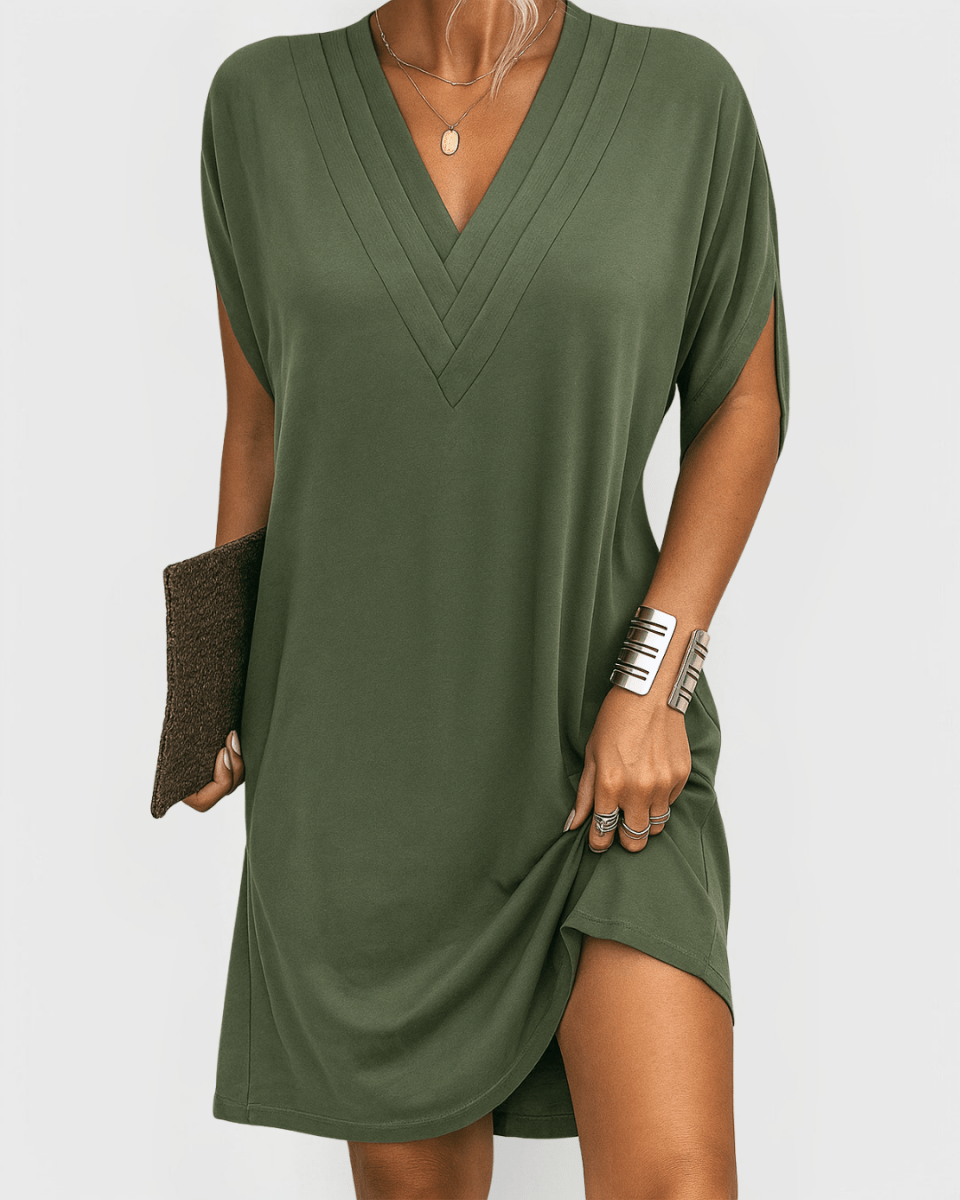 Rachel™ | V - Neck Casual Mini Dress - Barbara & Late Benjamin