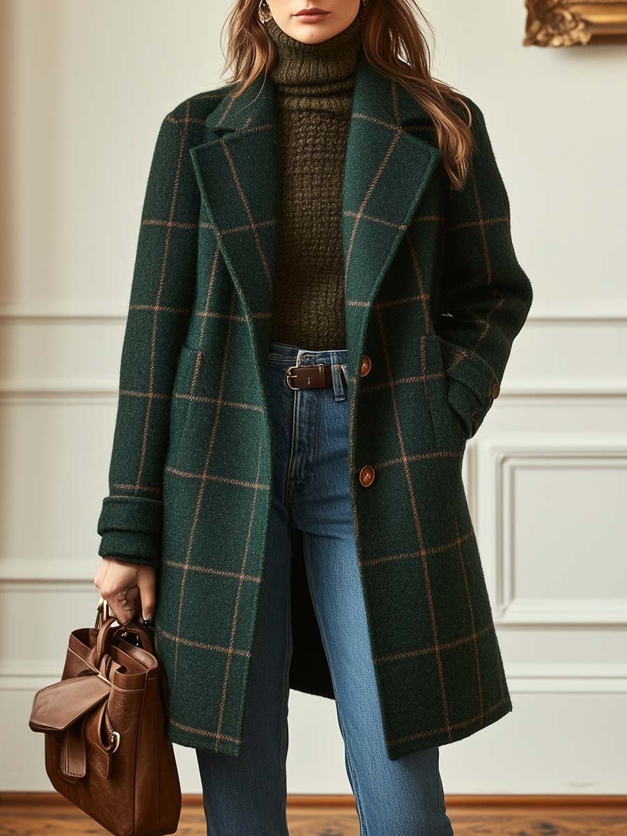 Retro Lapel Plaid Tweed Coat | Vintage Charm Meets Modern Power - Barbara & Late Benjamin
