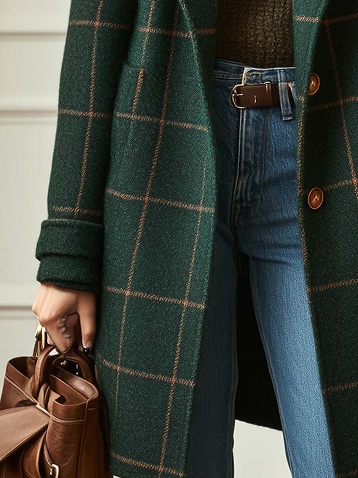 Retro Lapel Plaid Tweed Coat | Vintage Charm Meets Modern Power - Barbara & Late Benjamin