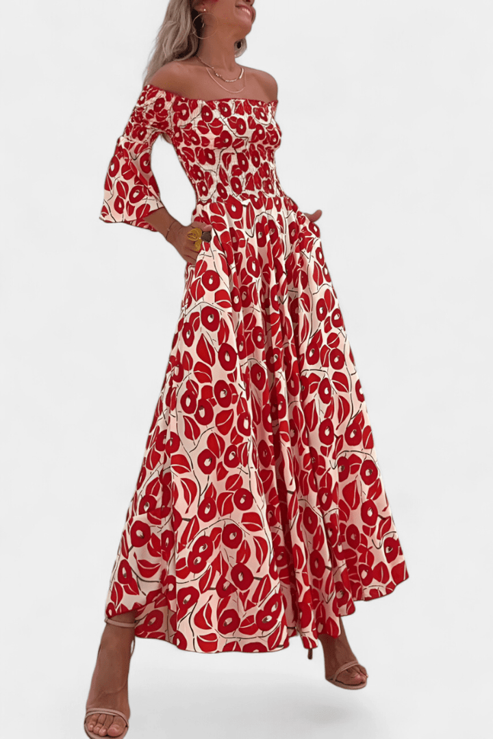 Sea Floral Off - the - Shoulder Dress - Barbara & Late Benjamin