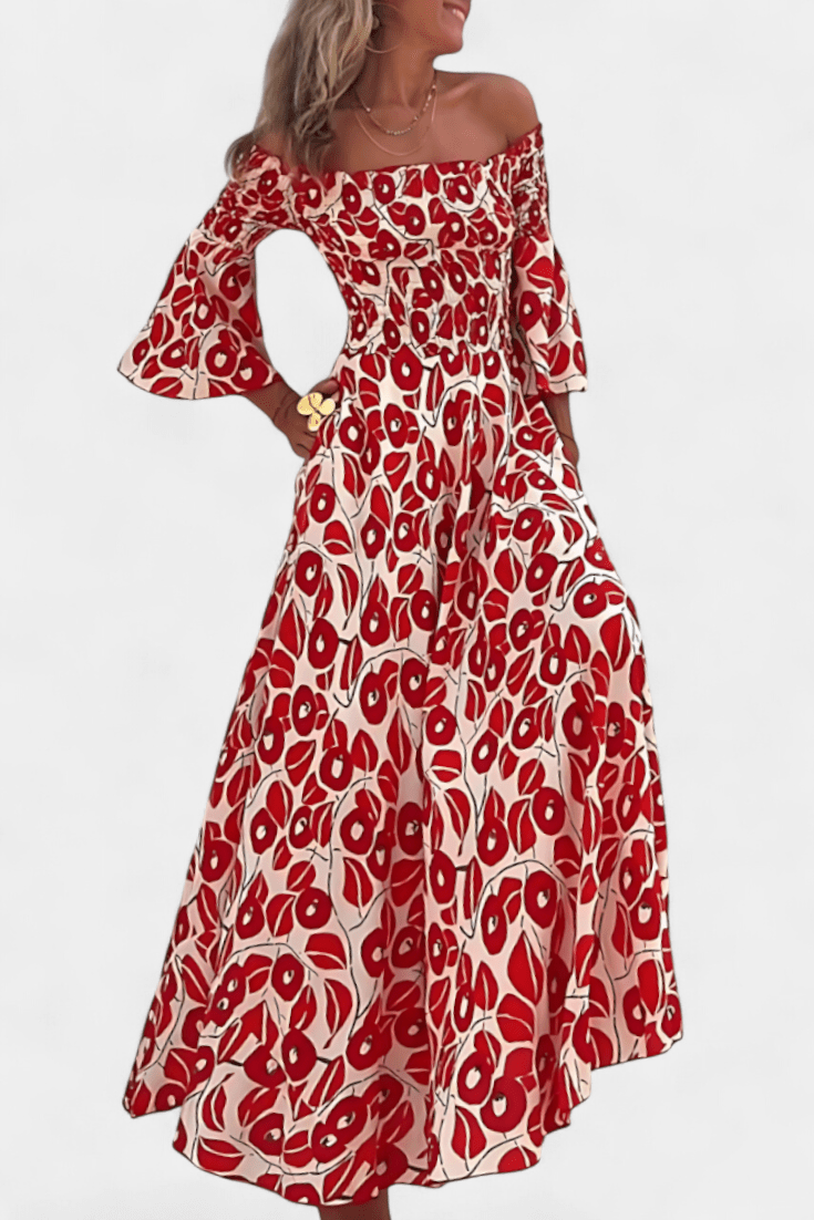 Sea Floral Off - the - Shoulder Dress - Barbara & Late Benjamin