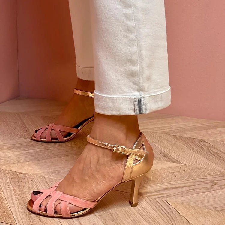 Serena | Strappy Peach Mid Heels - Barbara benjamin new york