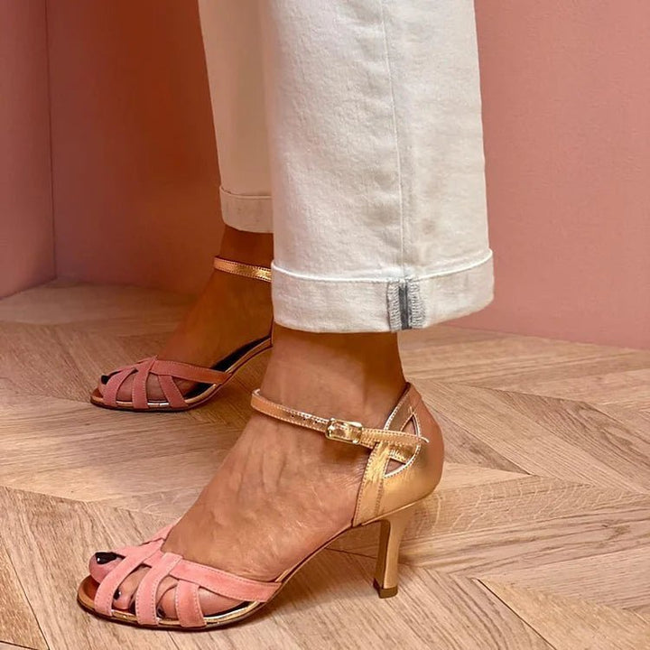 Serena | Strappy Peach Mid Heels - Barbara benjamin new york
