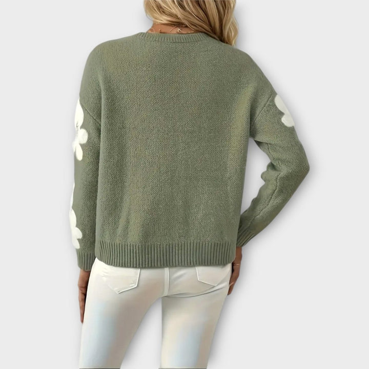 Silke | Soft Knit Sweater with Floral Design - Barbara benjamin new york