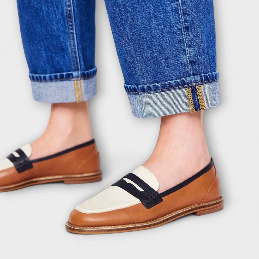 Sophia | Brown Color Block Moccasins - Barbara benjamin new york