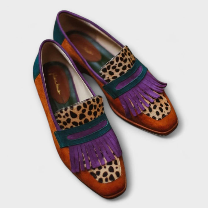Sophia | Brown Moccasin With Leopard Print - Barbara benjamin new york