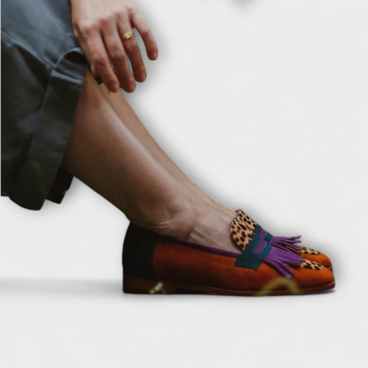 Sophia | Brown Moccasin With Leopard Print - Barbara benjamin new york
