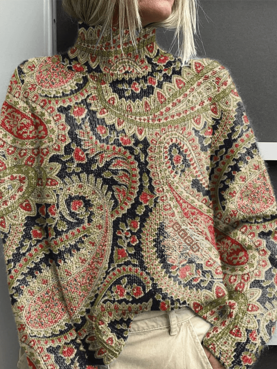 Vintage Floral Knit Turtleneck Sweater - Barbara benjamin new york
