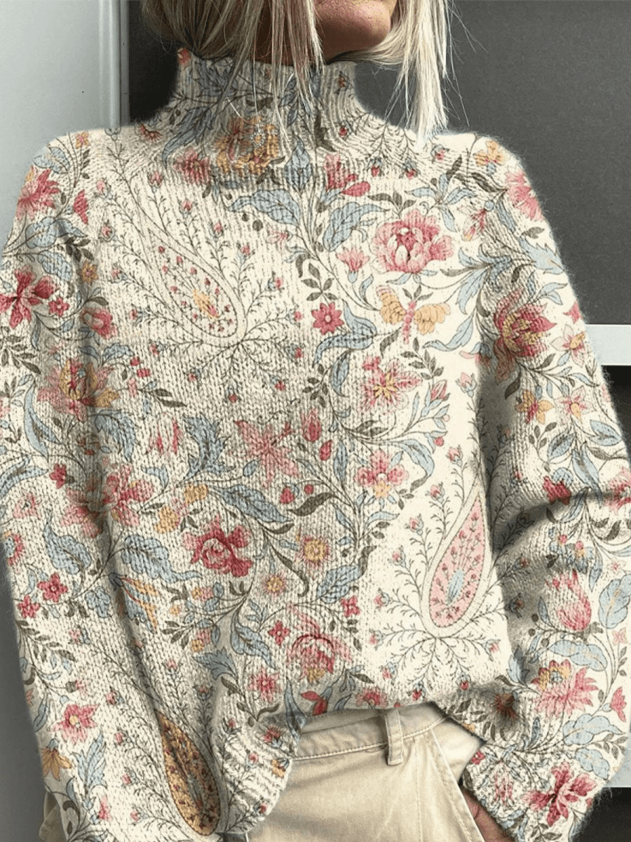 Vintage Paisley Knit Turtleneck Sweater - Barbara benjamin new york